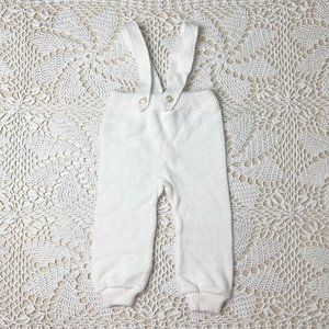 Vintage 1970s Rudolf Baby 9-12 Months White Knit Suspender Pants Romper